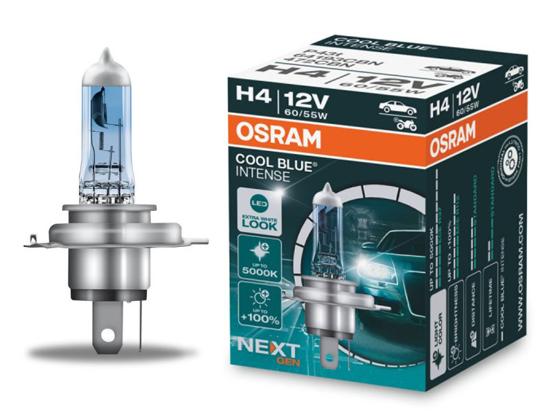 Галогенова лампа Osram H4 12V 60/55W P43t Cool Blue Intense Next Gen +100% 1 лампа (64193CBN)