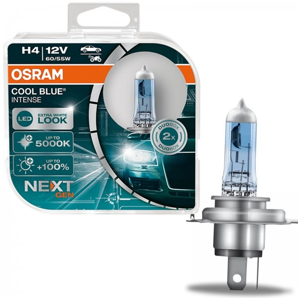 Комплект галогенових ламп Osram H4 12V 60/55W P43t Cool Blue Intense Next Gen +100% 2шт/комп (64193CBN-HCB)