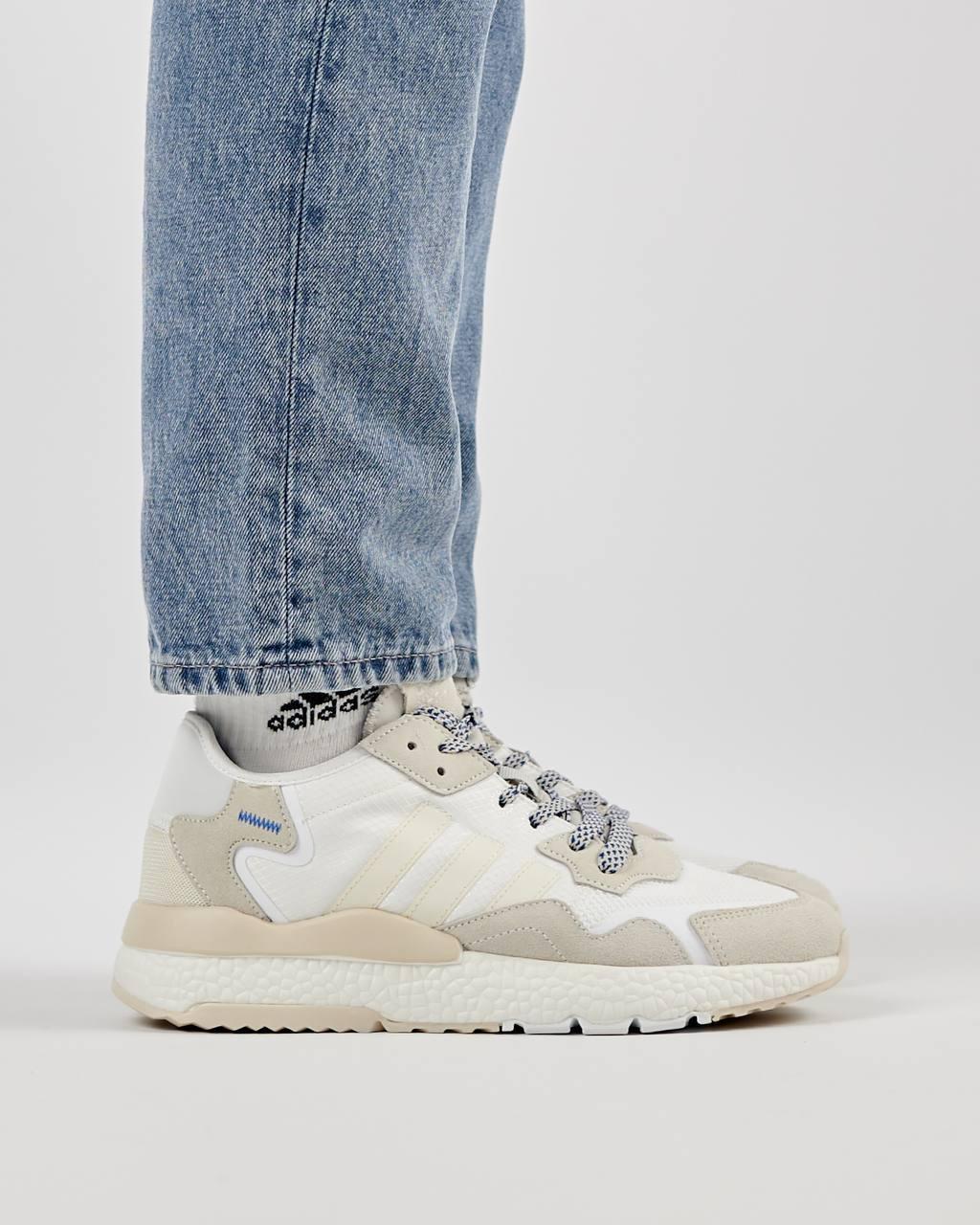 Чоловічі кросівки замша текстиль Adidas Nite Jogger White, кеди чоловічі Адідас замшеві білі. Чоловіче взуття