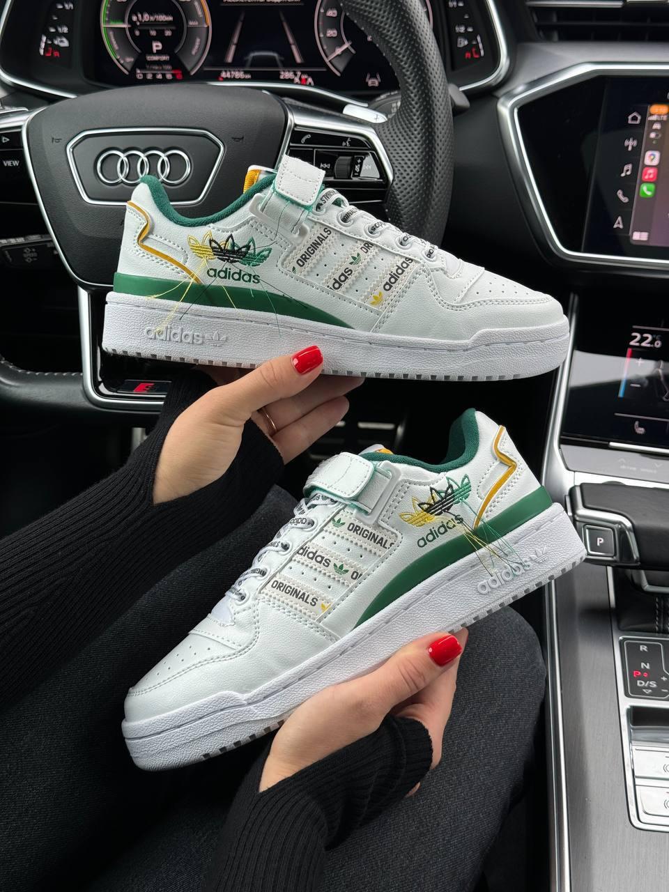 Жіночі шкіряні кросівки Adidas Originals Forum 84 Low New White Green Yellow, кеди Адідас біл. 36
