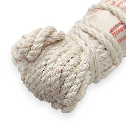 Шнур побутовий м'який Ділонг білий бавовняний кручений 5 мм х 20 м, фото 2