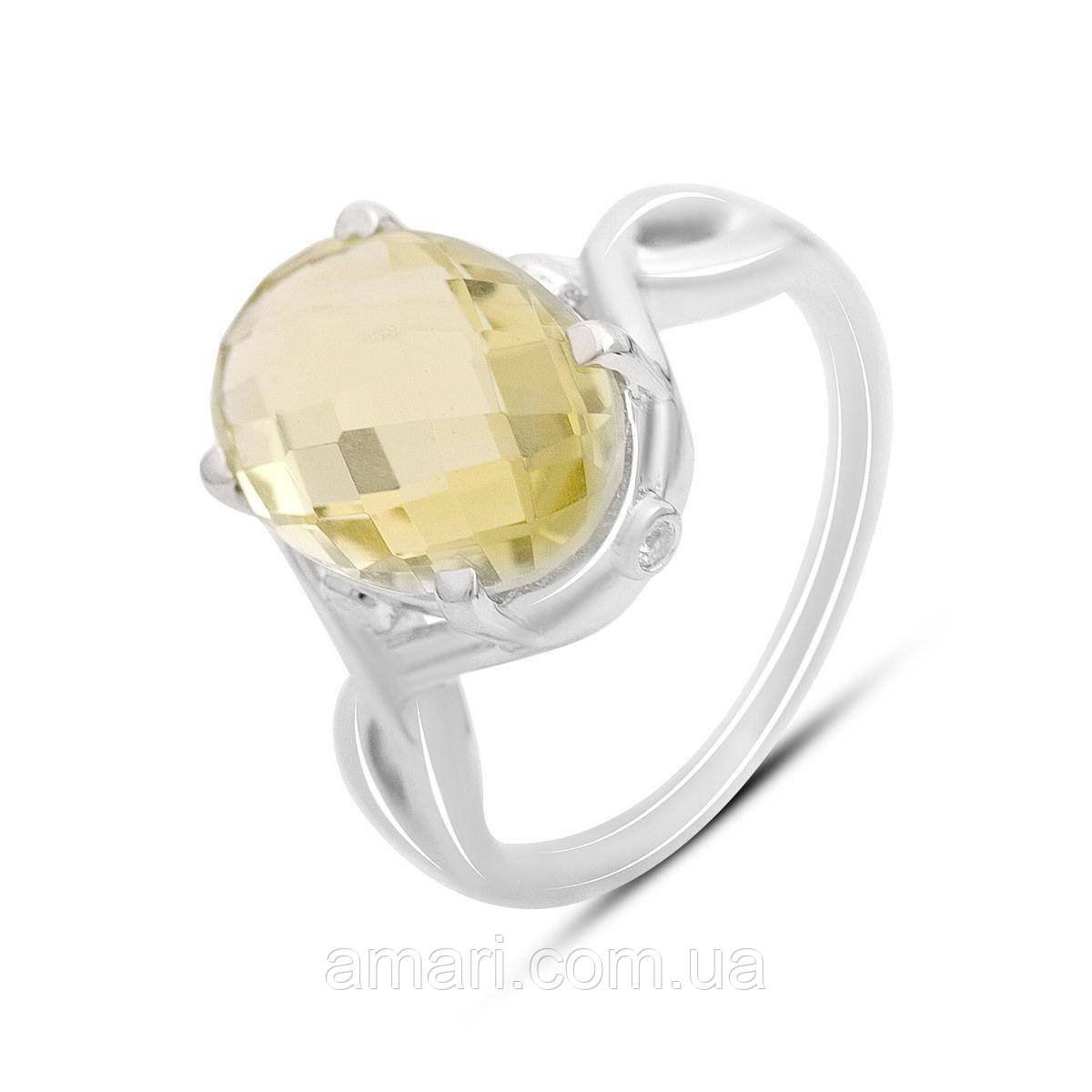 Срібне кільце Komilfo з натуральним зеленим кварцем 4.895ct, фіанітами, вага виробу 4,72 г (2162148) 17.5 розмір, фото 1