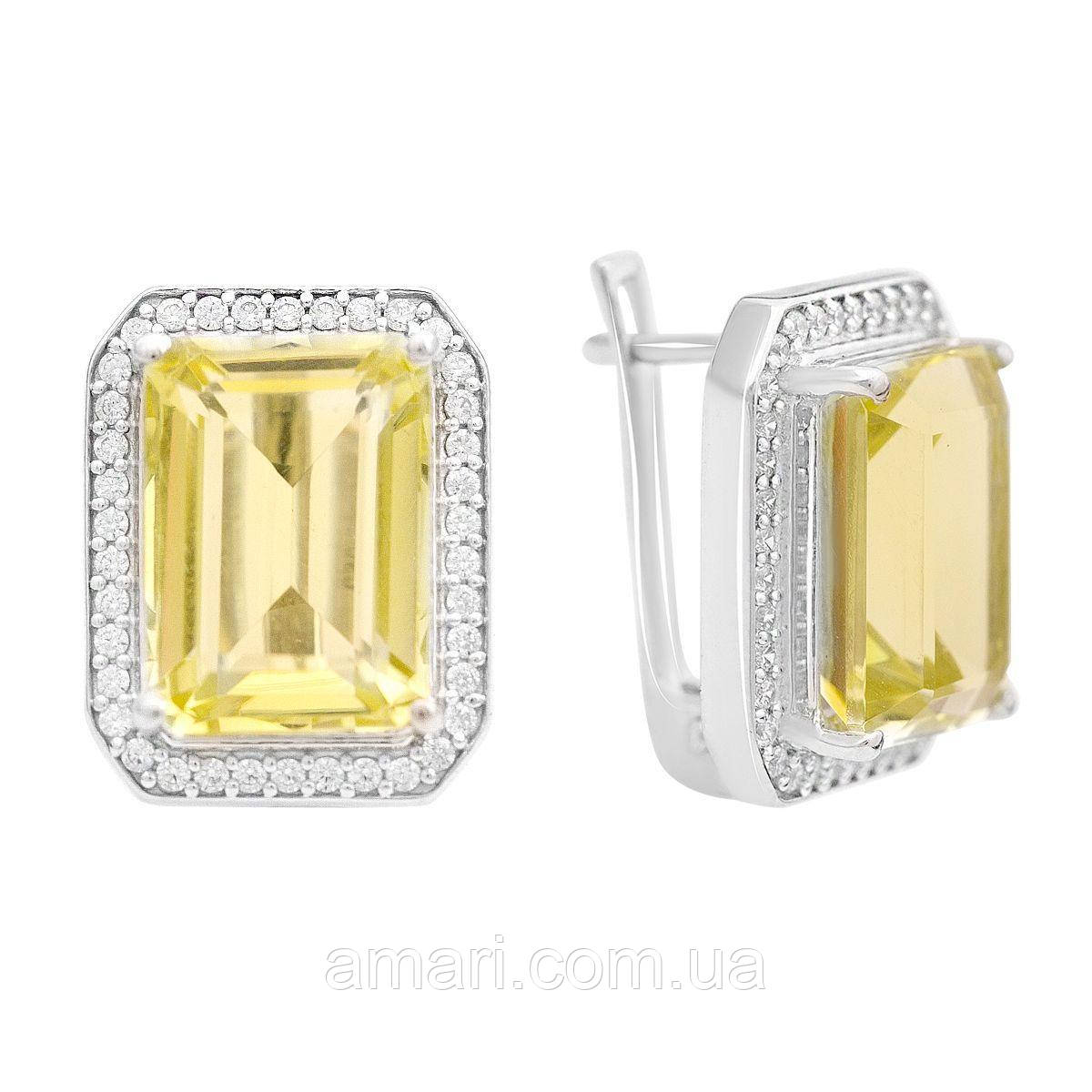 Срібні сережки Komilfo з натуральним зеленим кварцом 15.548ct, фіанітами (2162278), фото 1