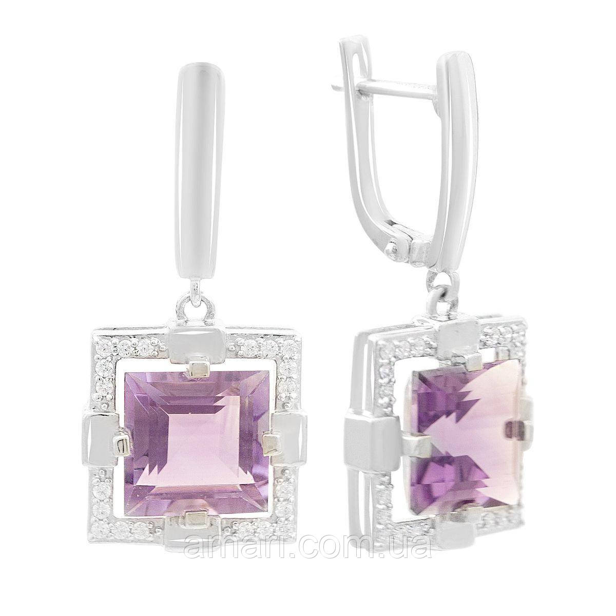 Срібні сережки Komilfo з натуральним аметистом 9.4ct (2163206)