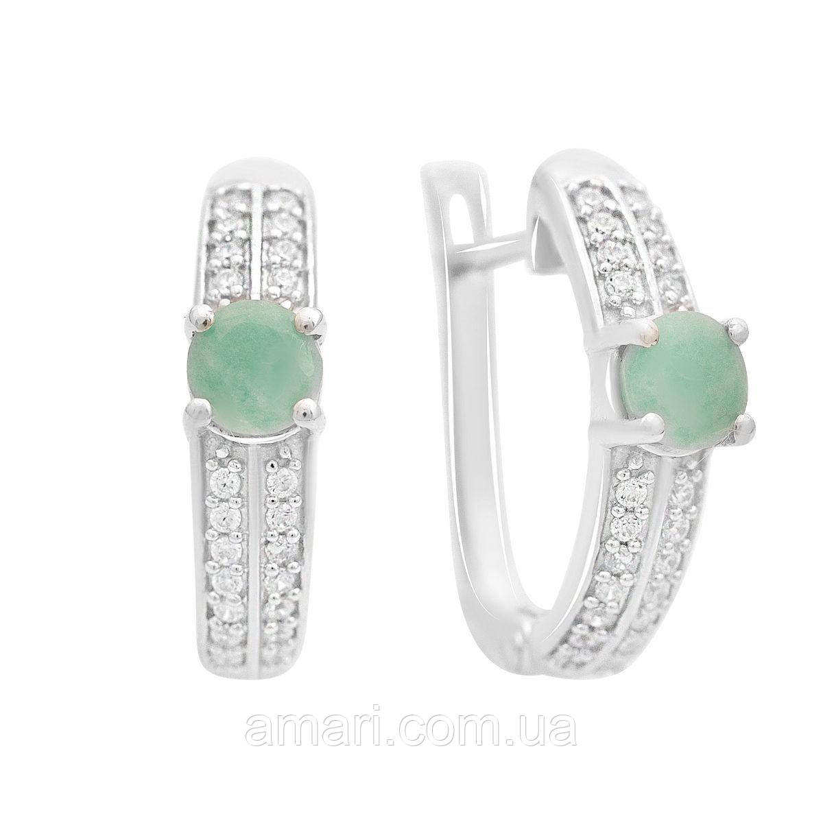 Срібні сережки Komilfo з натуральним смарагдом 1.528ct, фіанітами (2163534)