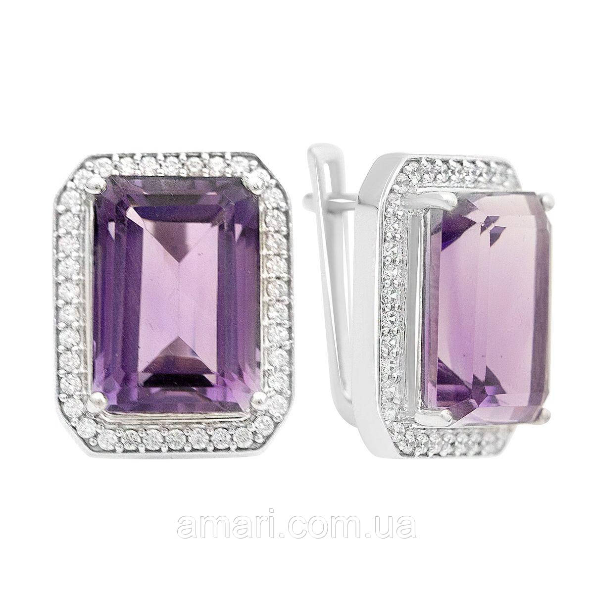 Срібні сережки Komilfo з натуральним аметистом 16.49ct (2163671)