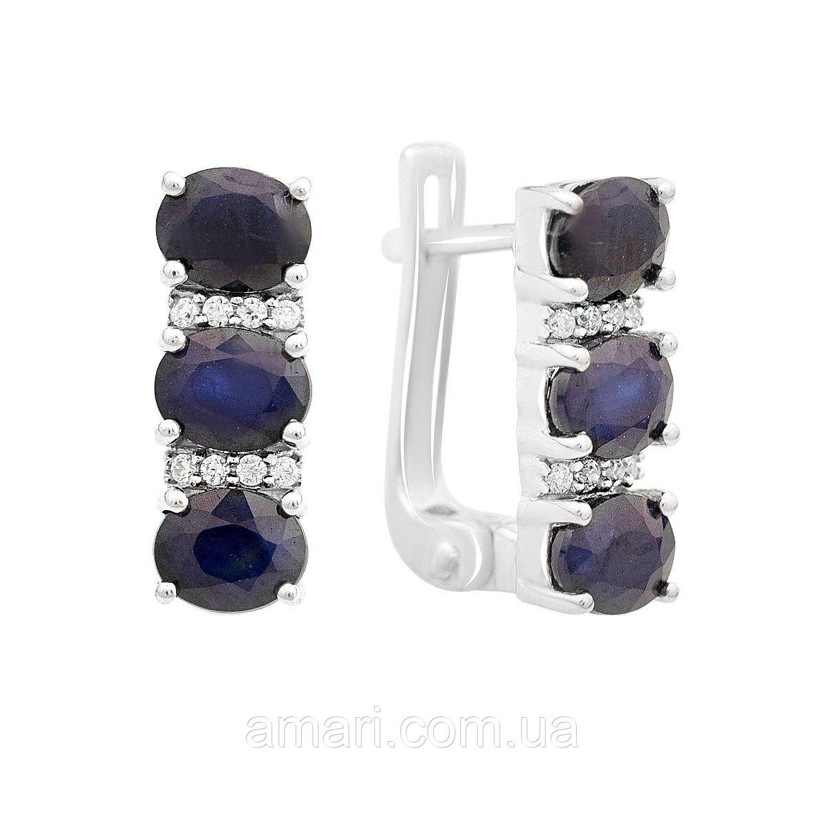 Срібні сережки Komilfo з натуральним сапфіром 2.844ct, фіанітами (2165057), фото 1
