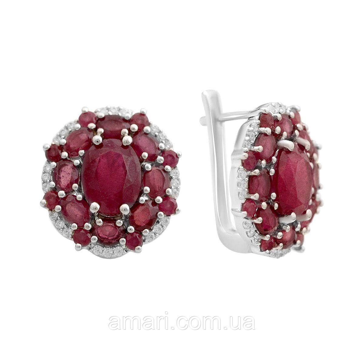 Срібні сережки Komilfo з натуральним рубіном 10.471ct, фіанітами (2165644), фото 1