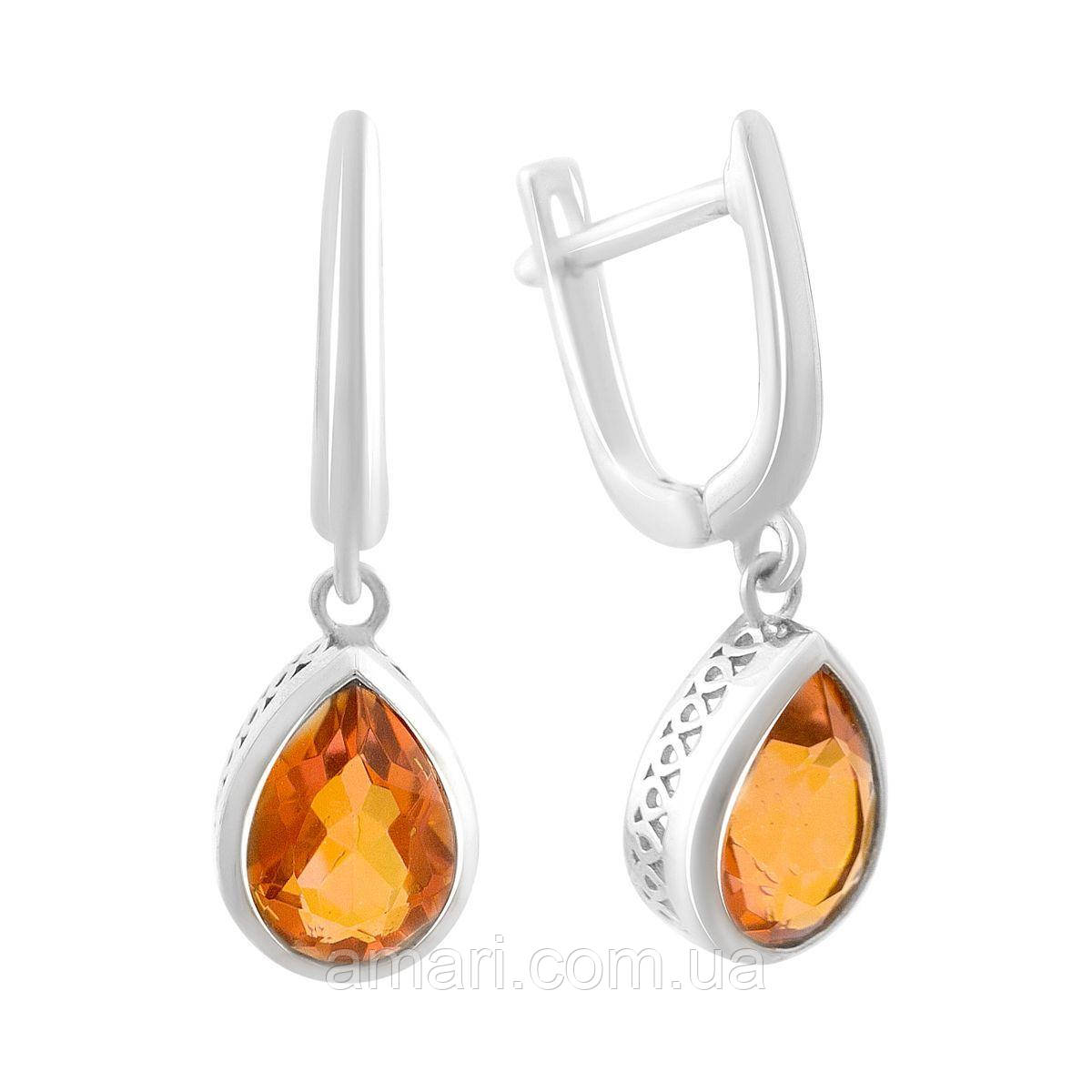 Срібні сережки Komilfo з натуральним золотом кварцом 3.58ct (2165750), фото 1