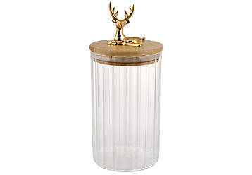 Банка для зберігання із золотим Оленем на бамбуковій кришці, 750мл