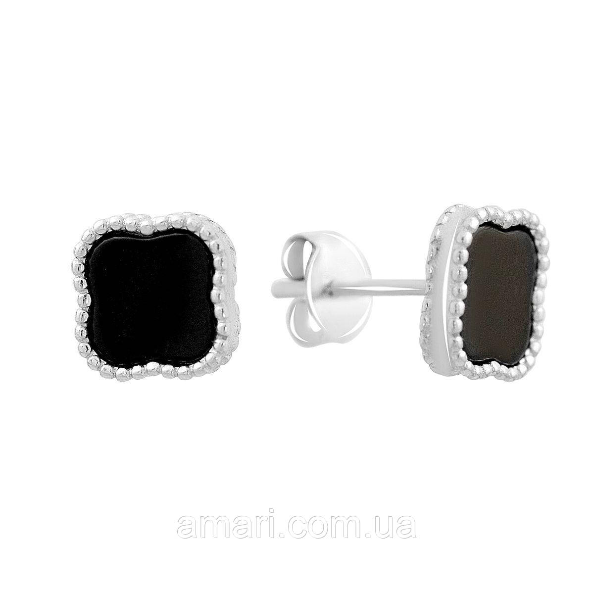 Срібні сережки Komilfo з натуральним оніксом (60002097), фото 1