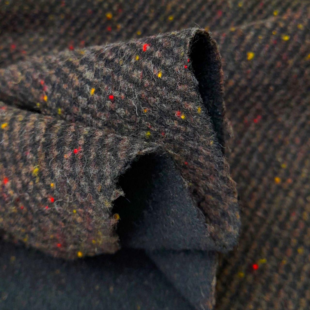 Твід костюмно-пальтовий діагональ сіровато-коричневий з кольоровими вкрапленнями, фото 1