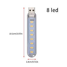 Портативний USB світлодіодний світильник у powerbank DC5V, ультра яскрава лампочка 8 світлодіодів теплий білий, фото 4