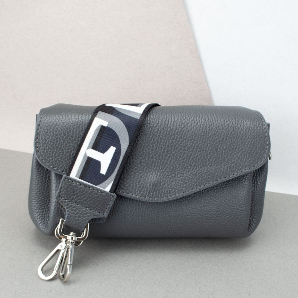 Сумка-клатч жіноча шкіряна Virginia Conti 8918R_s з текстильним ремінцем темно-сіра