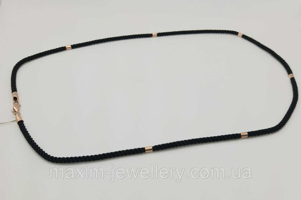 Шовковий ювелірний шнурок з золотим замком та вставками, фото 1