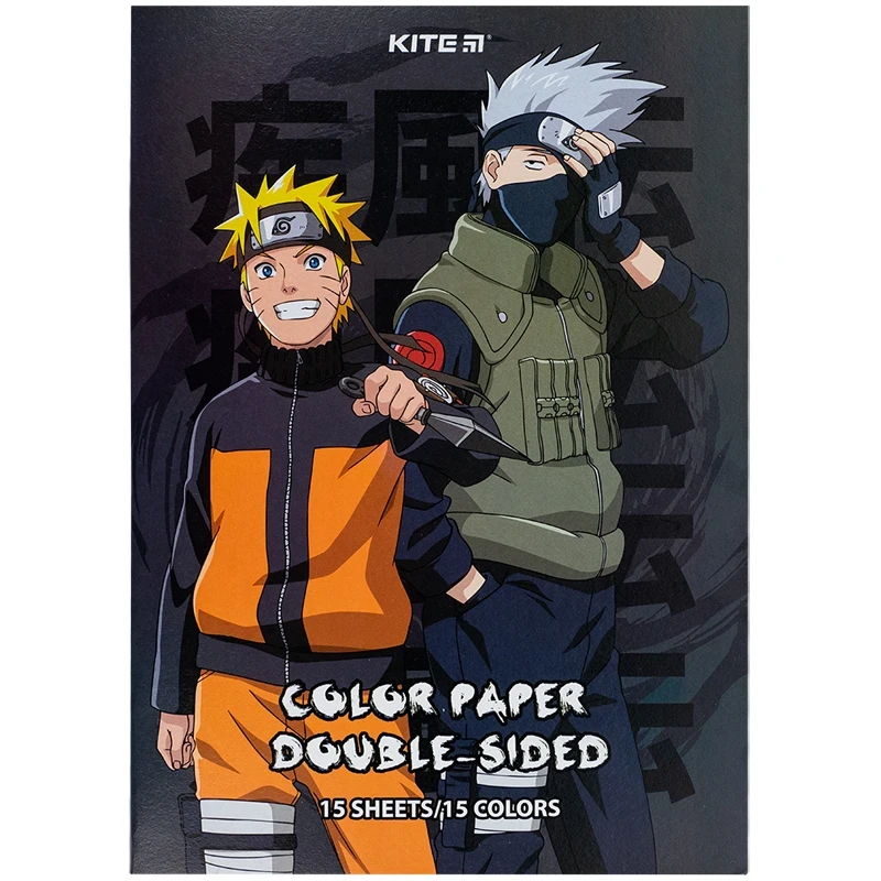 Набір двостороннього кольорового паперу Kite Naruto 15 кольорів A4 NR24-250, фото 1