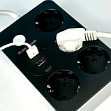 Подовжувач мережевий Power Socket 8206, 2 USB, Type-C, 4 розетки, 2 м, чорний, фото 3