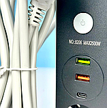 Подовжувач мережевий Power Socket 8206, 2 USB, Type-C, 4 розетки, 2 м, чорний, фото 6