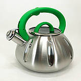 Чайник із свистком Unique UN-5303 кухонний на 3 літри, Чайник нержавіючий зі свистком. Колір: зелений, фото 3
