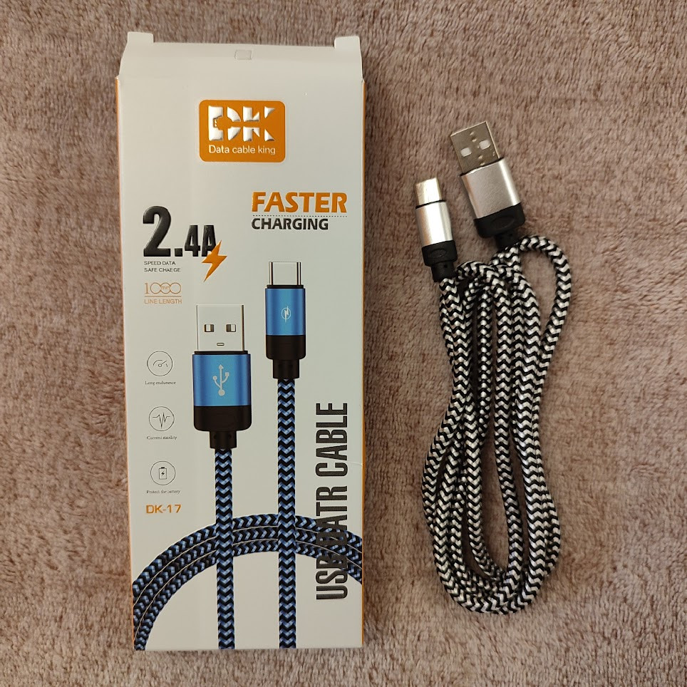 Кабель перехідник з USB на type-c тканинний плетений в упаковці DK-17  1.2 м