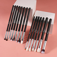 Набір професійних пензлів для макіяжу очей BEILI, 15 штук, в чорному кольорі, натур.ворс+синтет.ворс