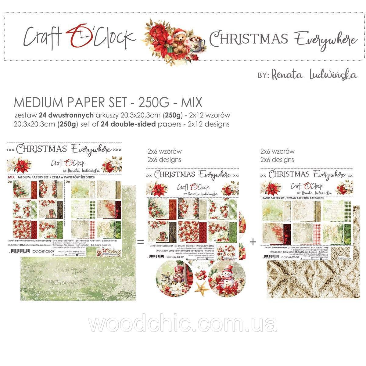 CHRISTMAS EVERYWHERE - НАБІР ПАПЕРУ 20,3Х20,3СМ craft o'clock