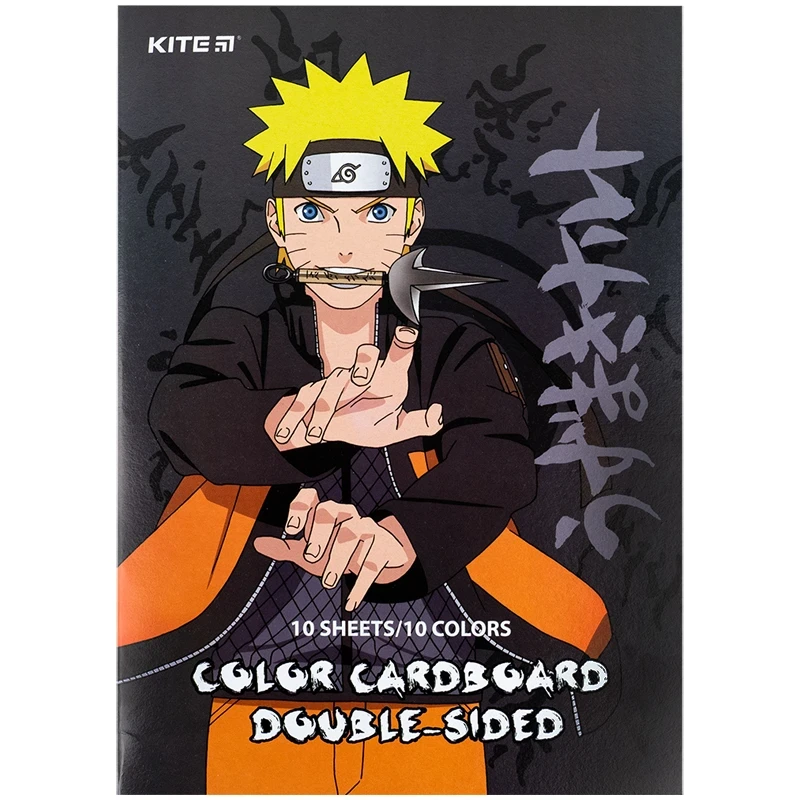Набір кольорового картону Kite Naruto двостороннього 10 аркушів 10 кольорів A4 NR24-255, фото 1