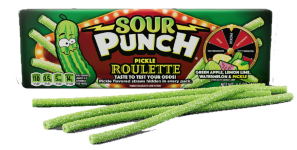 Кислі жувальні цукерки Sour Punch Straws Pickle Roulette Limited Edition 128г