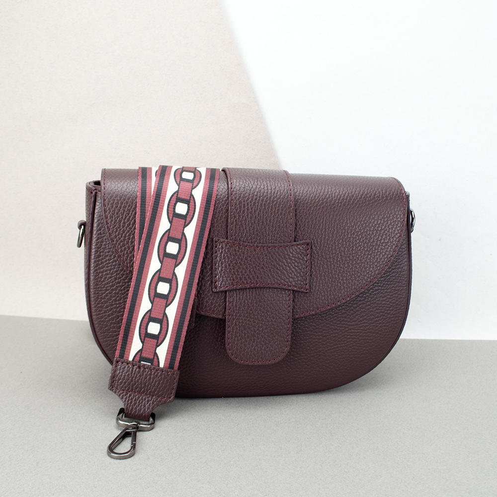 Сумка жіноча напівкругла шкіряна Virginia Conti 03478 з текстильним ремінцем бордова, фото 1