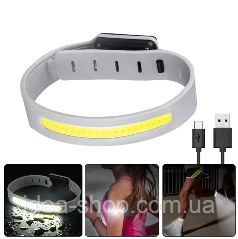 Наручний ліхтарик акумуляторний повязка на руку Led перезарядний USB легкий з червоним світлом для бігу