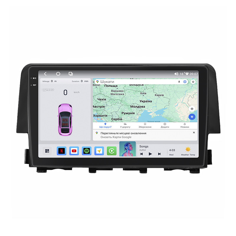 Штатна магнітола Lesko для авто Honda Civic X 2015-2021г 9" 4/64 QLED CarPlay 4G Wi-Fi GPS 360 Prime Цивік