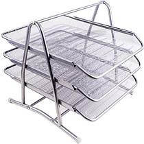 Лоток для паперу горизонтальний металевий 3 відділення срібний