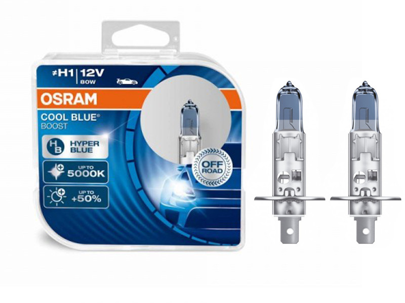 Комплект галогенових ламп Osram 62150CBB Cool Blue Boost H1 80W 12V P14.5S 10X2 HardDuopet, фото 1