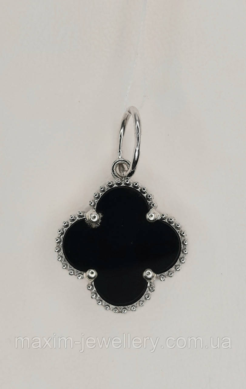 Підвіска "Клевер" зі срібла з оніксом, фото 1