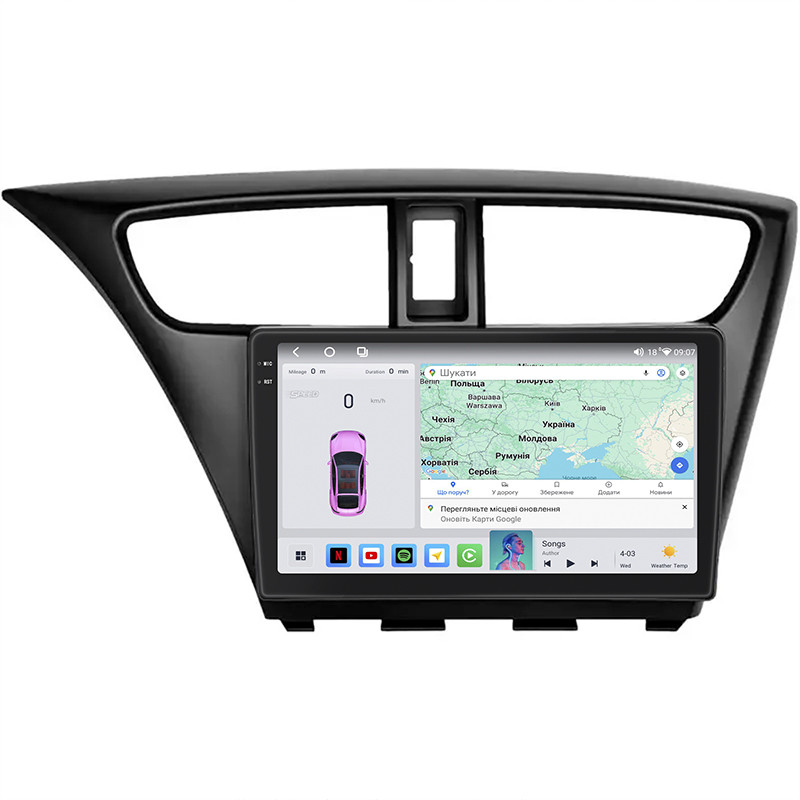 Штатна магнітола Lesko для Honda Civic IX Рестайлінг 2013-2017г 9" 4/64 QLED CarPlay 4G Wi-Fi GPS 360 Prime