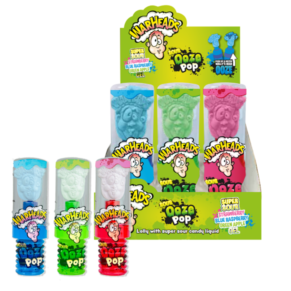 Льодяник Warheads Sour Ooze Pop зі смаком фруктів з рідкою кислою начинкою 40г