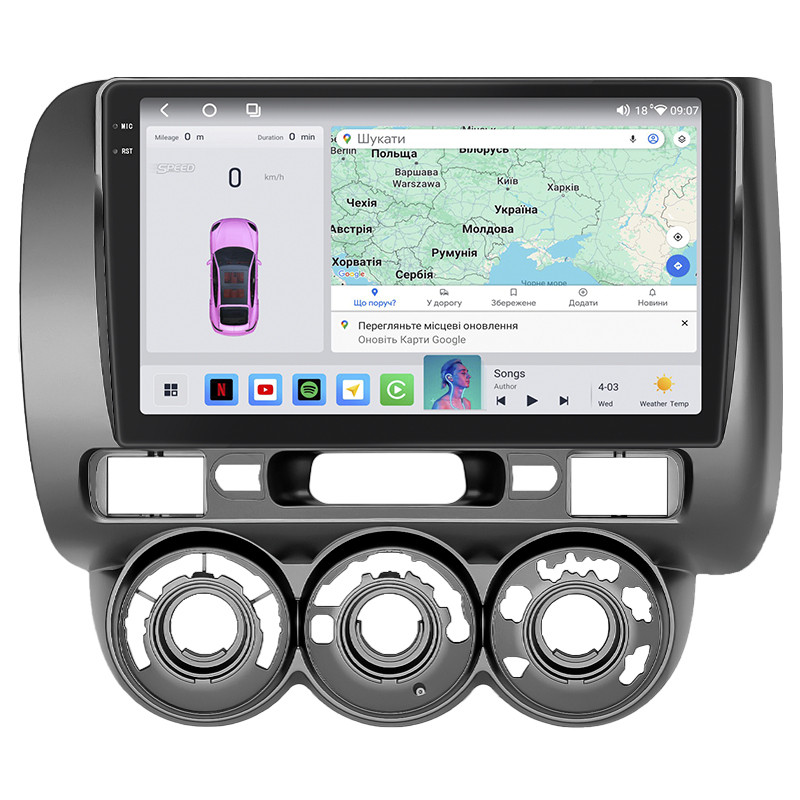 Штатна магнітола Lesko для Honda Fit I Manual AC 2001-2008г 9" 4/64 QLED CarPlay 4G Wi-Fi GPS 360 Prime