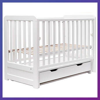 Дитяче ліжечко дерев'яне з бука Люкс LYO-03 з шухлядою маятниковий механізм Білий