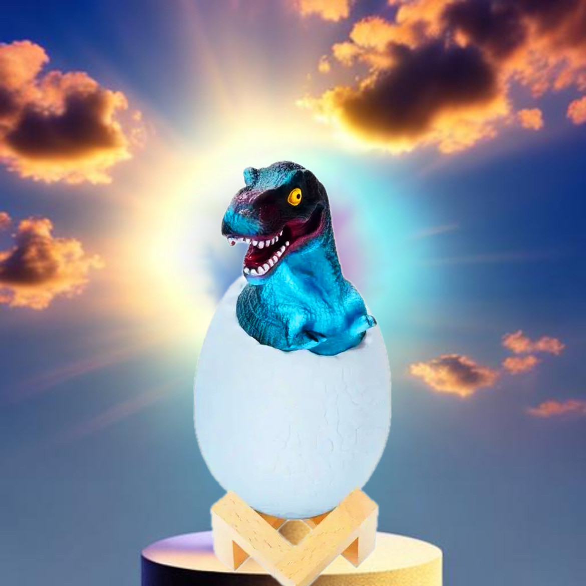 Дитячий світильник SUNROZ 3D Dinosaur Lamp лампа-нічник "Динозаврик у яйці" з пультом, фото 1