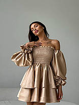 Лялькова жіноча атласна сукня з подвійною пишною спідницею та об'ємними рукавами Sms9210, фото 4