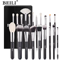 Набір професійних пензлів для макіяжу обличчя та очей BEILI, 20 штук, в чорному кольорі, натур.ворс+синтет.ворс