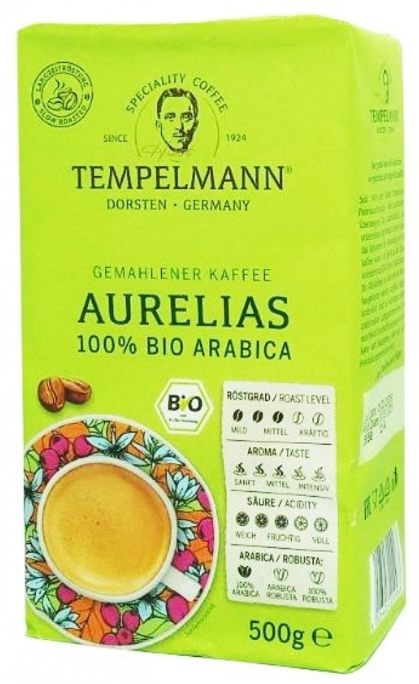 ОРИГІНАЛ! Кава мелена Tempelmann AURELIAS 500г (Tempelmann Aurelias 100% BIO Arabica 500g) Німеччина