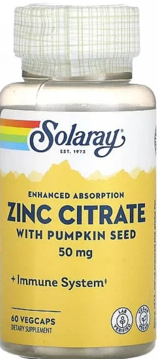 Цинк Solaray Zinc Citrate 50 mg 60 veg caps