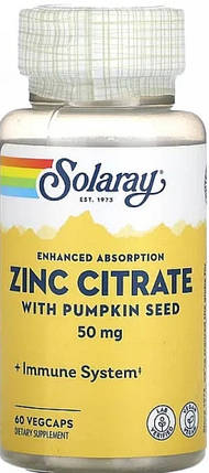 Цинк Solaray Zinc Citrate 50 mg 60 veg caps, фото 1