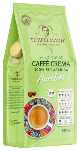ОРИГІНАЛ! Кава у зернах Tempelmann Aurelias (Tempelmann Aurelias Caffe Crema) 100% BIO Arabica 1кг, Німеччина, фото 1