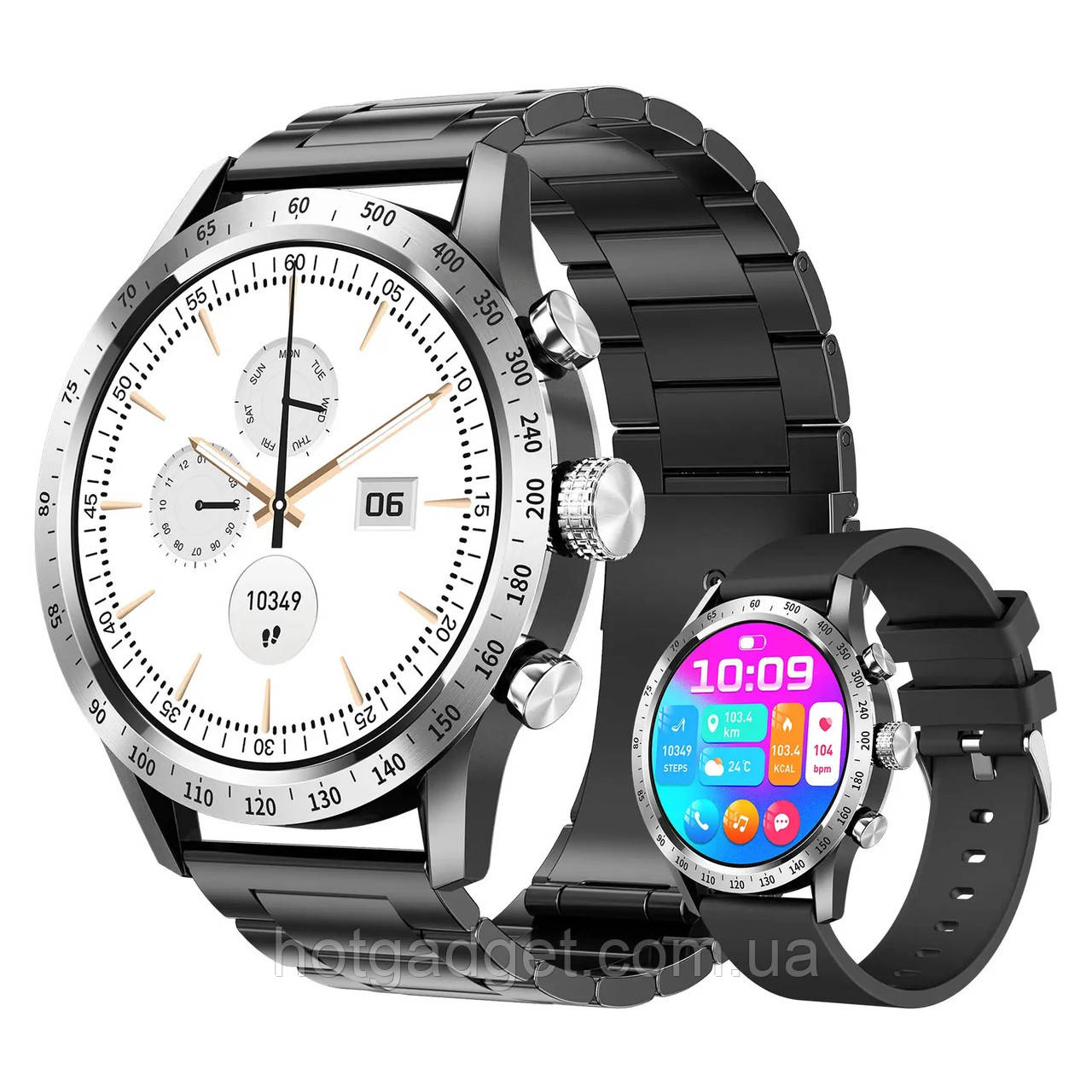 Смарт-годинник LEMFO HT20 Black (розмова, тонометр, пульсоксиметр) Super Amoled екран, 2 ремінця