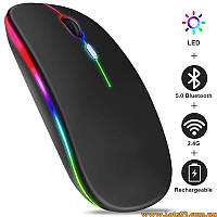 Бездротова мишка з RGB-підсвіткою 1600 DPI Bluetooth 5.2 та USB адаптером для ПК ноутбуків смартфонів і планшетів тихий хід кнопок