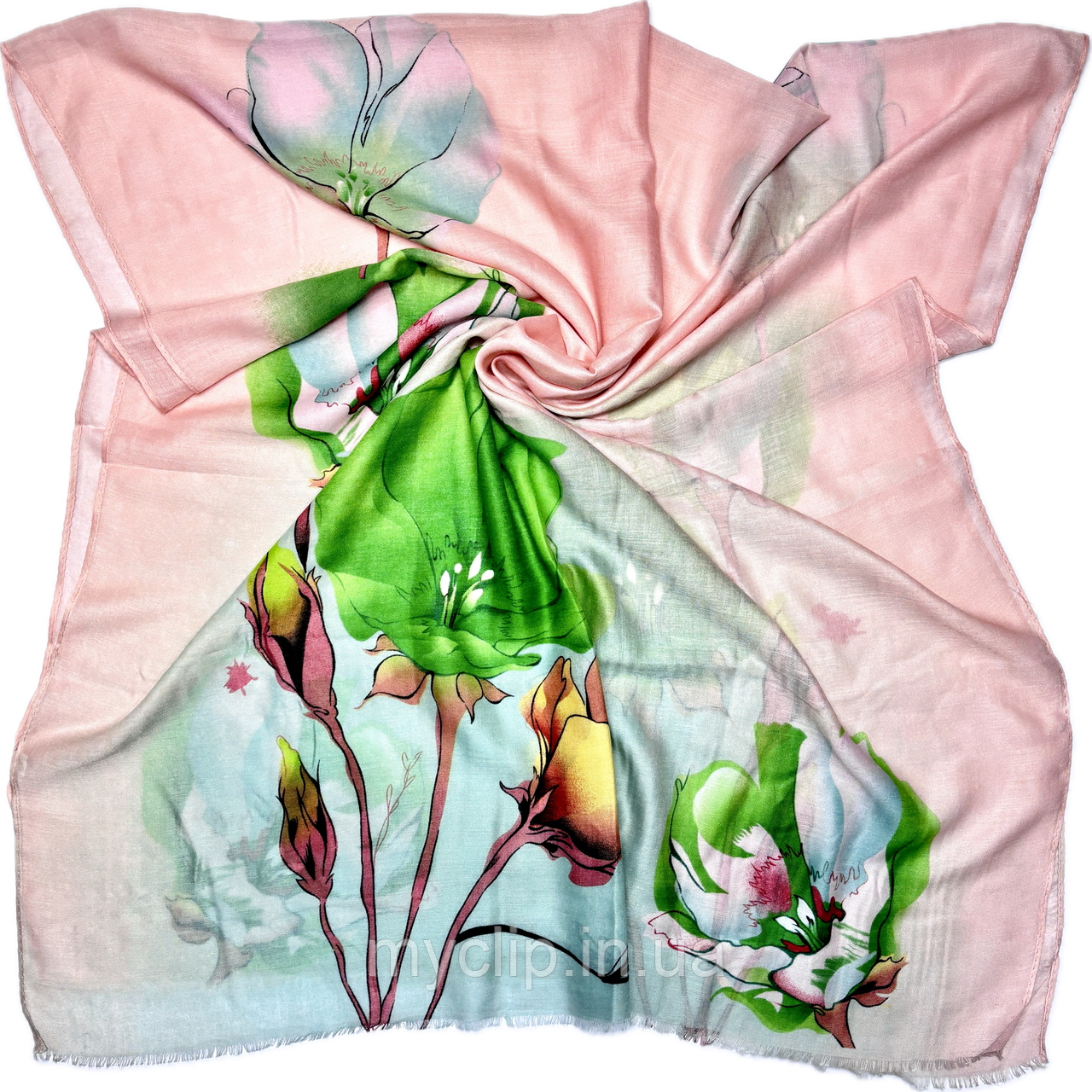 М'який демісезонний жіночий шарф палантин з ніжним квітковим малюнком. Натуральний турецький бавовняний шарф, фото 1
