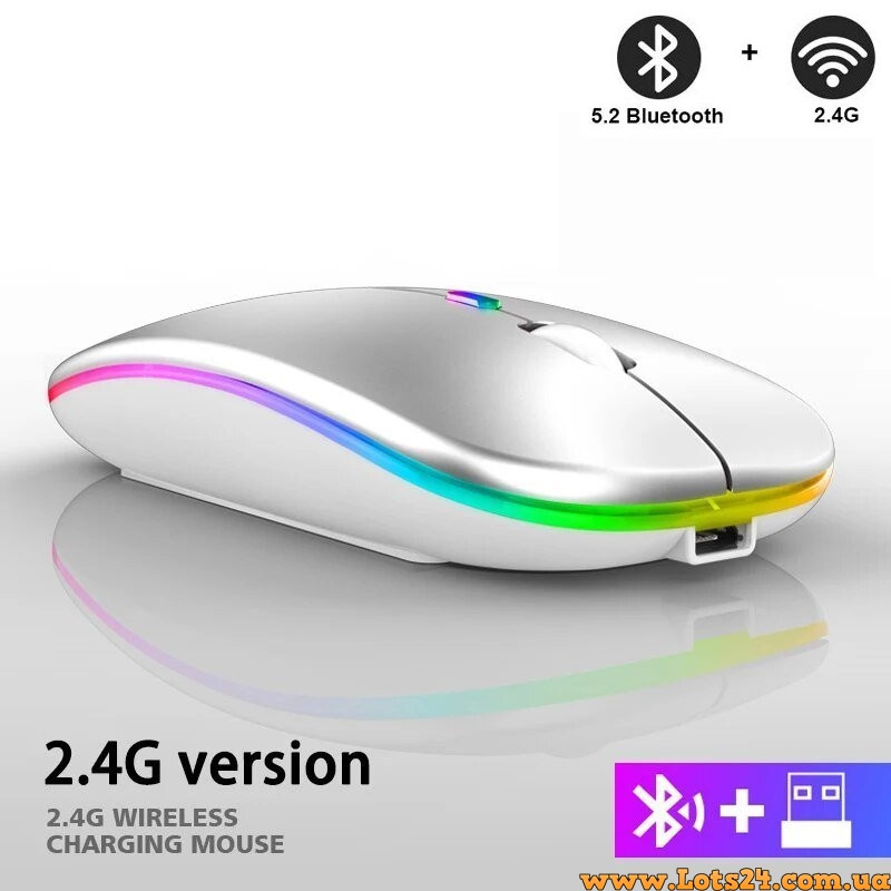 Бездротова мишка з RGB-підсвіткою 1600 DPI Bluetooth 5.2 та USB адаптером для ПК ноутбуків смартфонів і планшетів тихий хід кнопок