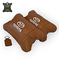 Набір шкіряних подушок 2шт на підголівник Toyota. Комфортні ортопедичні подушки,Тойота